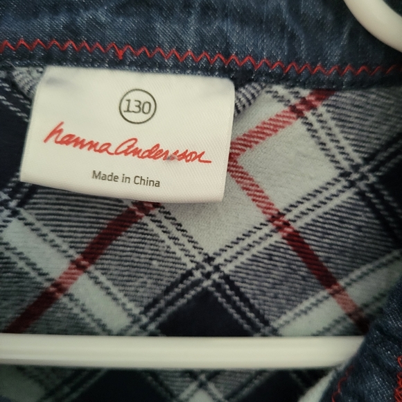 Hanna Andersson Button Down Flannel Plaid Shirt Size 130 8 Blue Red - Picture 5 of 10